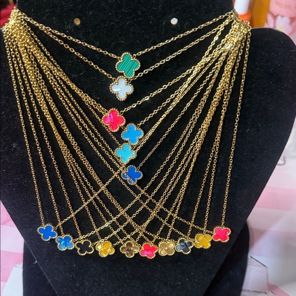 Jewelry - 1x Multicolor Clover Necklace 18k gold plated waterproof stainless steel